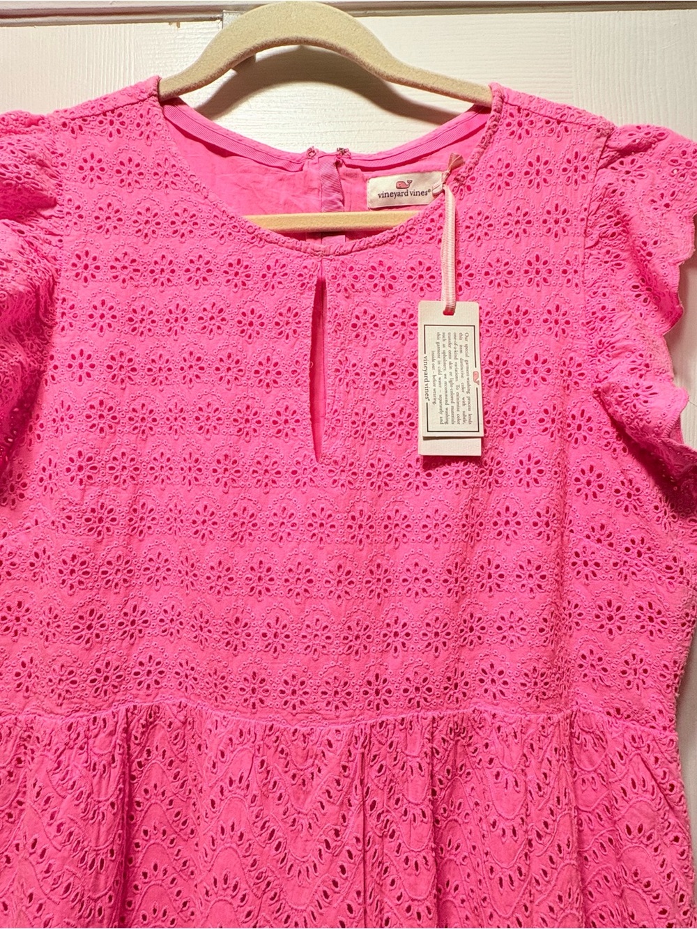 Vineyard Vines Bright Pink Eyelet Ruffle-Hem Lined Dress Size 16 - Picture 2 of 10